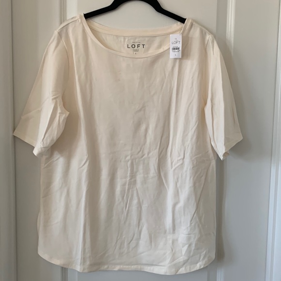 NWT LOFT Cotton Blend Off-White Short Sleeves Top Size L - Picture 1 of 11